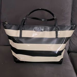 Black and Cream Striped (with pink liner) Handbag (or Tote)!By Kate Spade